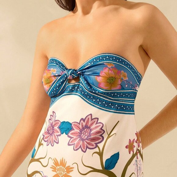 Multicolor Boho Women's Tropical Floral Print Sleeveless Tie Front Beach Dress - Picture 5 of 8